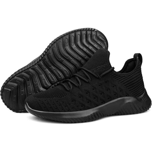 Women's All Black Slip-On Walking Shoes Lightweight Breathable Non-Slip Sneaker - Picture 4 of 6